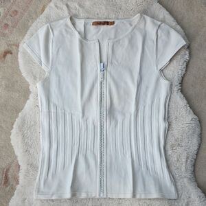 Belldini Cream Zippered Short Sleeve Top